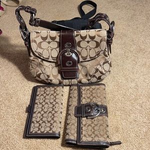 Vintage brown Coach handbag and wallet